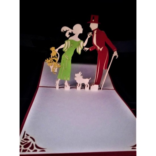 Handmade 3d Pop Up Card Lady Gentleman Small Card 12x12cm Vintage Wedding Anniversary Valentines Birthday Engagement Marriage Proposal Party